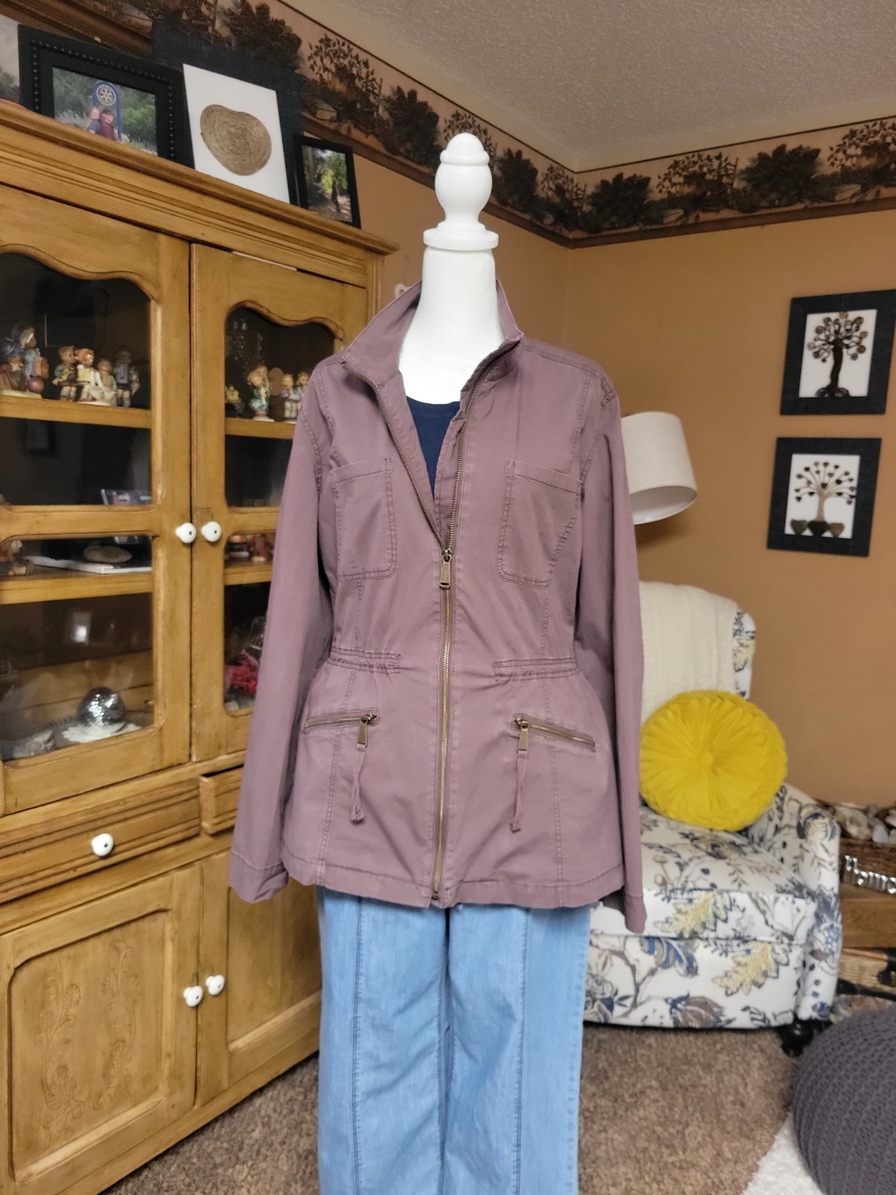Maurices Light Dusty Brown Utility Jacket with Zip & Pockets & Adjustable Waist